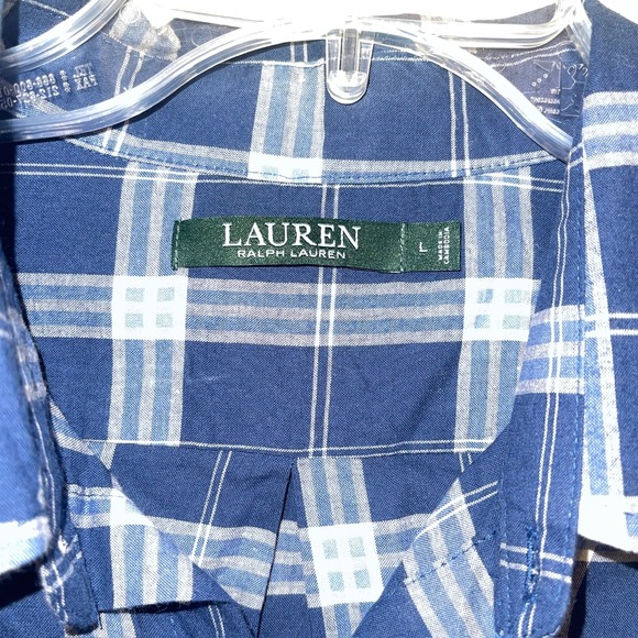 Lauren Ralph Lauren Blue Plaid Shirt Dress Embroidered‎ Logo Women's Large - Picture 3 of 4